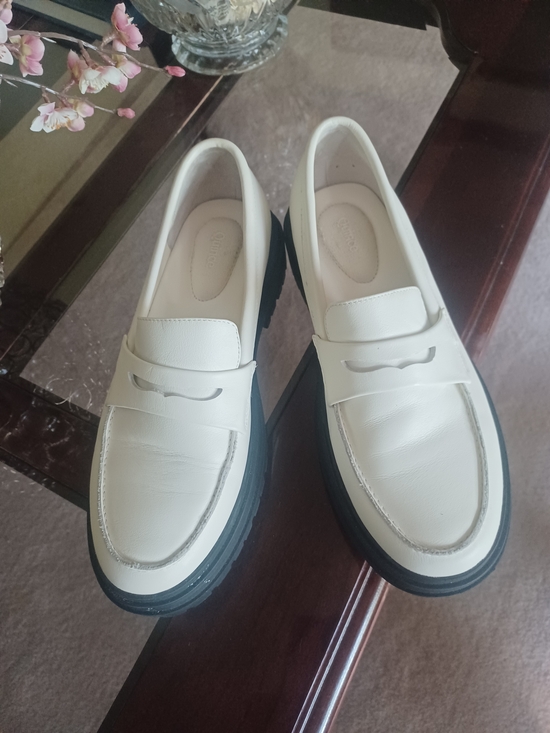 Quince Shoes - Quince Leather Platform Penny Loafers Lug Sole Off Whie